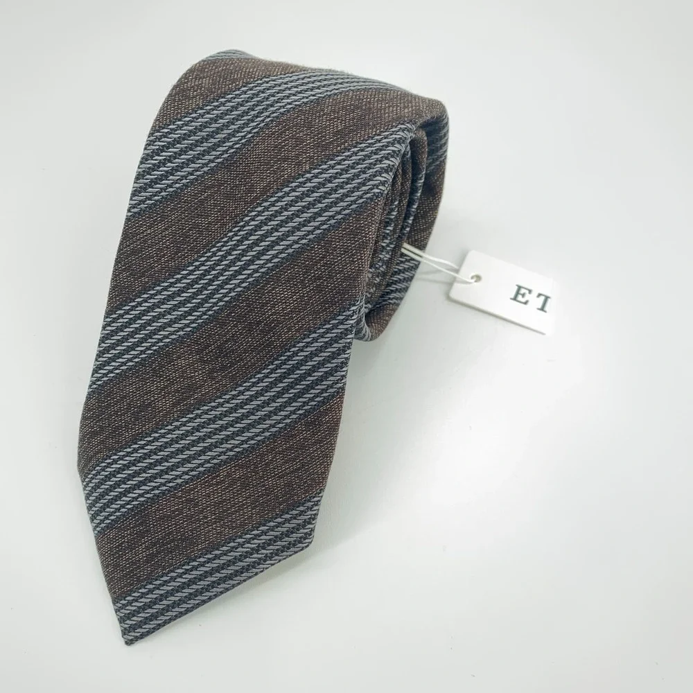 Eton Tie Men One Size Multi Striped Wool Blend Luxury Classic Necktie Italy Made